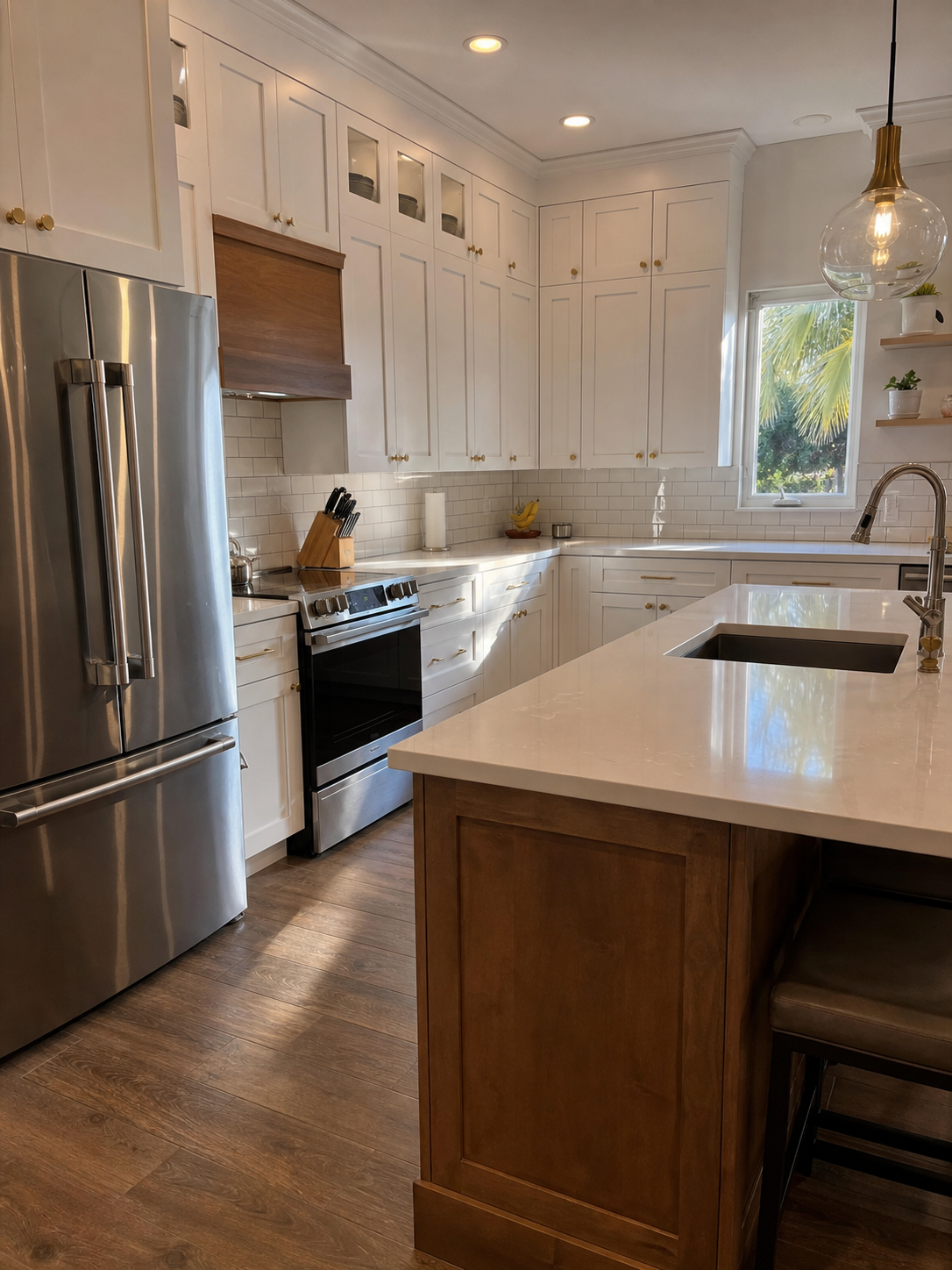 Custom kitchen cabinets and wood island installed in Tampa Bay home