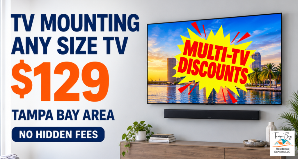 TV Mounting in the Tampa Bay area by Tampa Bay Residential Services LLC 727-777-3661 TBRSLLC.COM